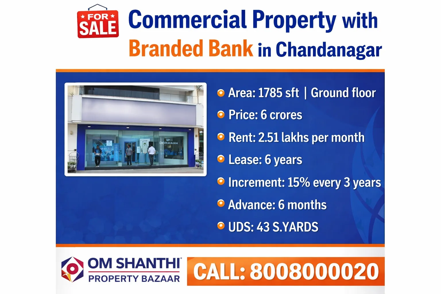 SALE OF COMMERCIAL PROPERTY WITH BRANDED BANK AT CHANDANAGAR - image 1