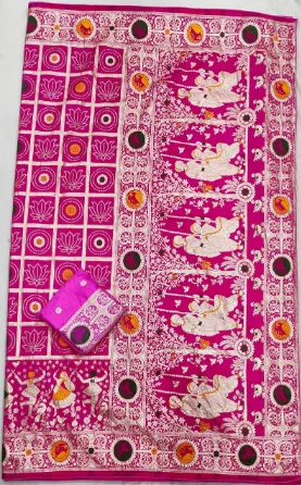 Traditional Figurative Print Saree with Ethnic Border & Blouse - image 1
