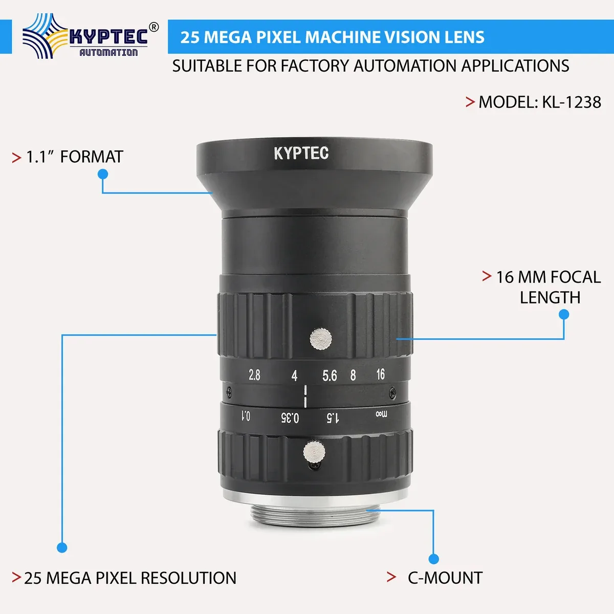 16 MM 25 MP Precision-Inspection Machine Vision Lens for 1.1-Inch Industrial Cameras . - image 1
